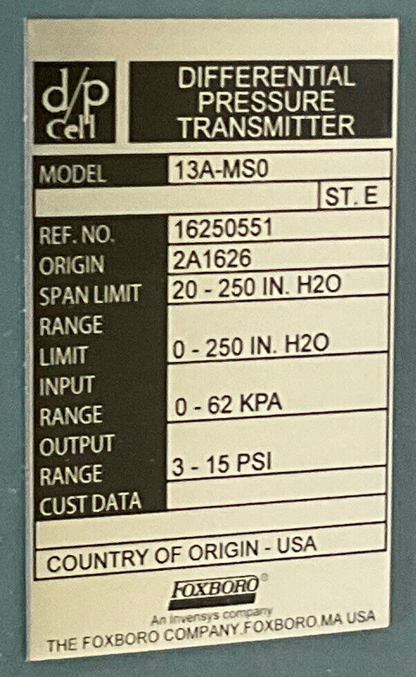 FOXBORO 13A-MSO PRESSURE TRANSMITTER 373