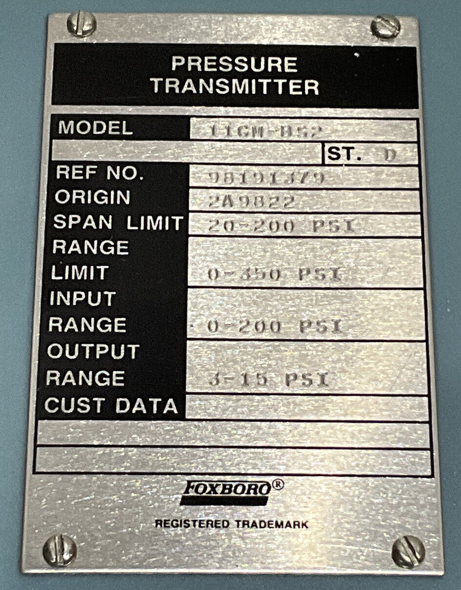 FOXBORO 11GM-BS2 PNEUMATIC TRANSMITTER 373