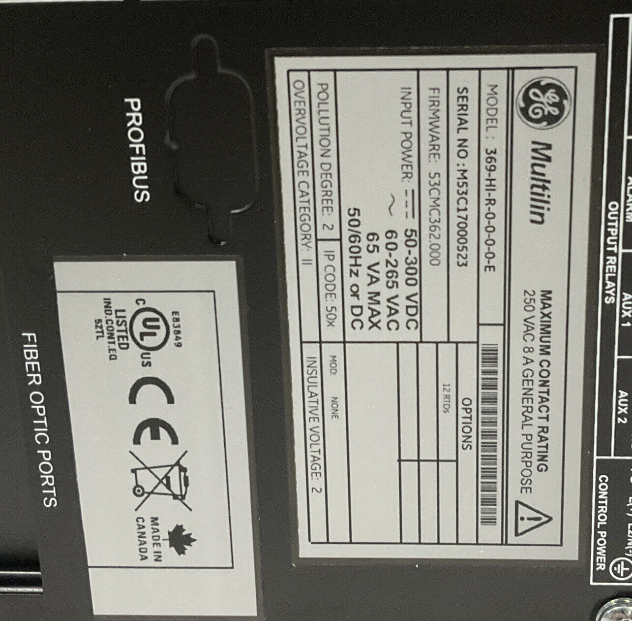 GENERAL ELECTRIC 369-HI-0-0-0-0-E MULTILINGUAL 369 MOTOR MANAGEMENT RELAY 373