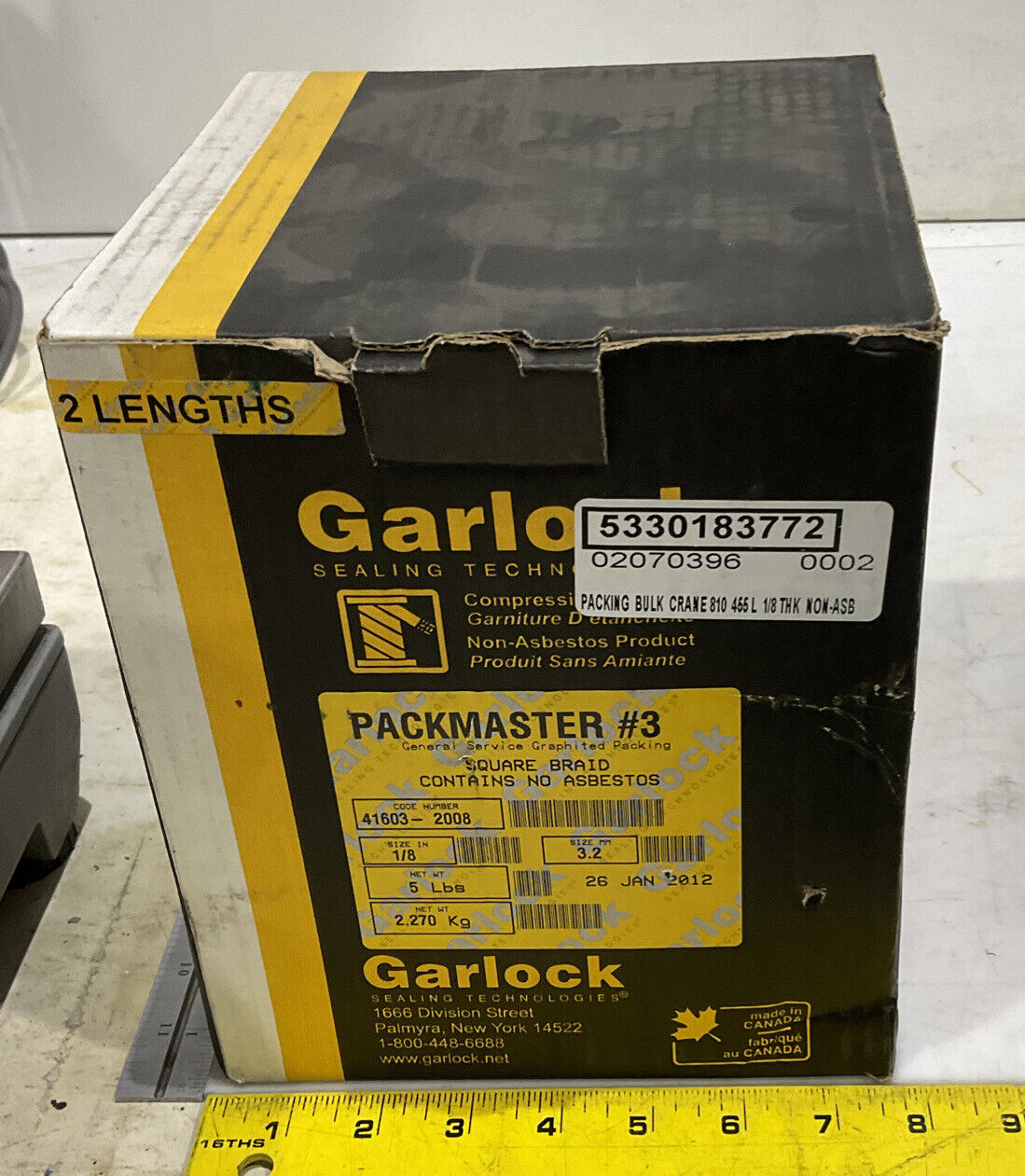 GARLOCK 41603-2008 PACKMASTER 3 1/8 3.2MM BULK PACKING SQUARE BRAID 373