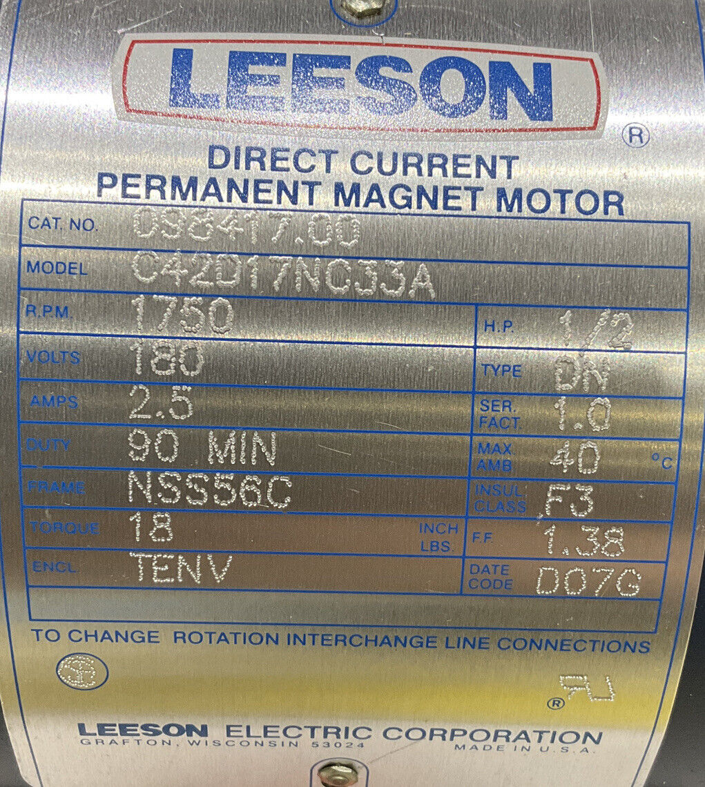 LEESON C42D17NC33A DIRECT CURRENT PERMANENT MAGNET MOTOR 373