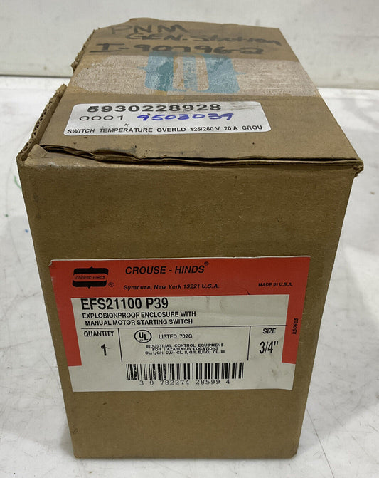 CROUSE-HINDS EFS21100 P39 EXPLOSIONPROOF ENCLOSURE MANUAL STARTING SWITCH 373