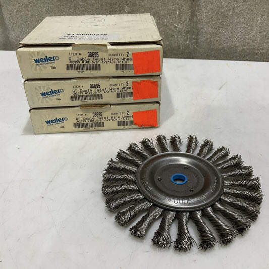 WEILER 08695 CABLE TWIST WIRE WHEEL 6” .023SS WIRE 5/8” A.H (CT-6) LOT OF 5 373