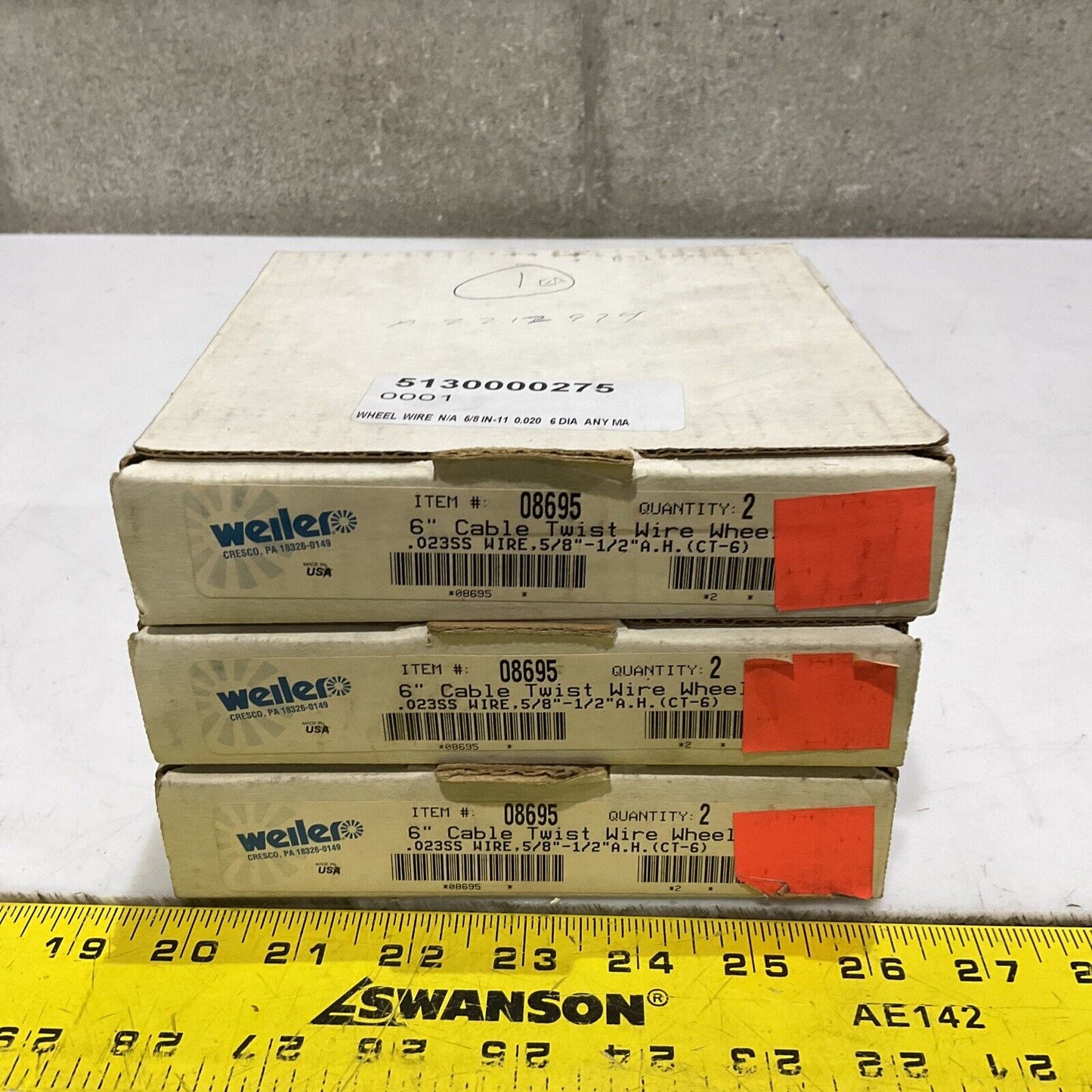 WEILER 08695 CABLE TWIST WIRE WHEEL 6” .023SS WIRE 5/8” A.H (CT-6) LOT OF 5 373
