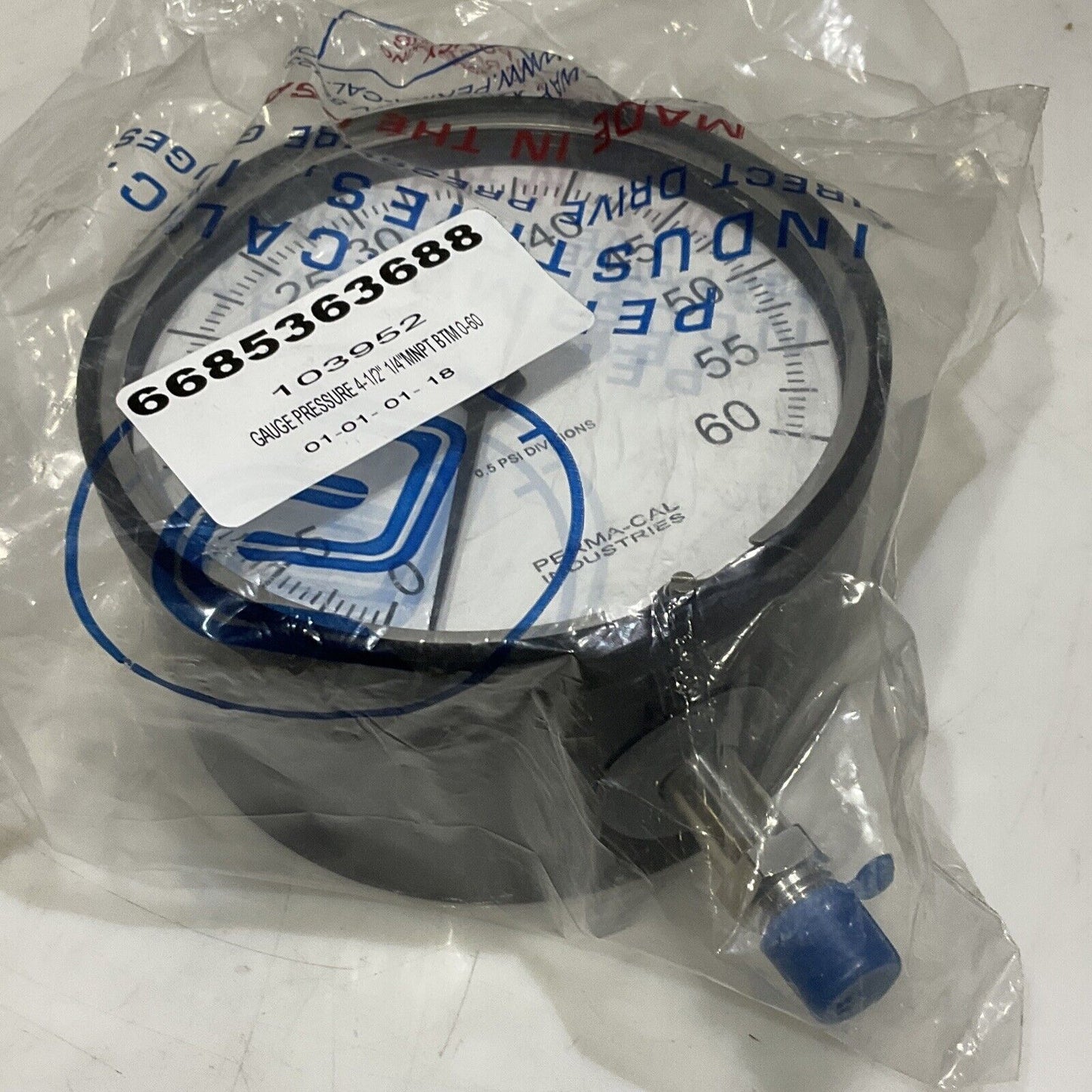 PERMA-CAL 121NIB03A21 PRESSURE GAUGE 6" 1/4" 0-60 PSI 373