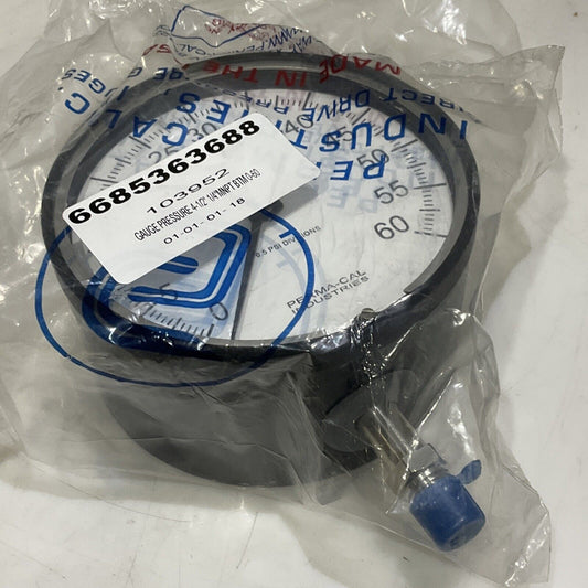 PERMA-CAL 121NIB03A21 PRESSURE GAUGE 6" 1/4" 0-60 PSI 373