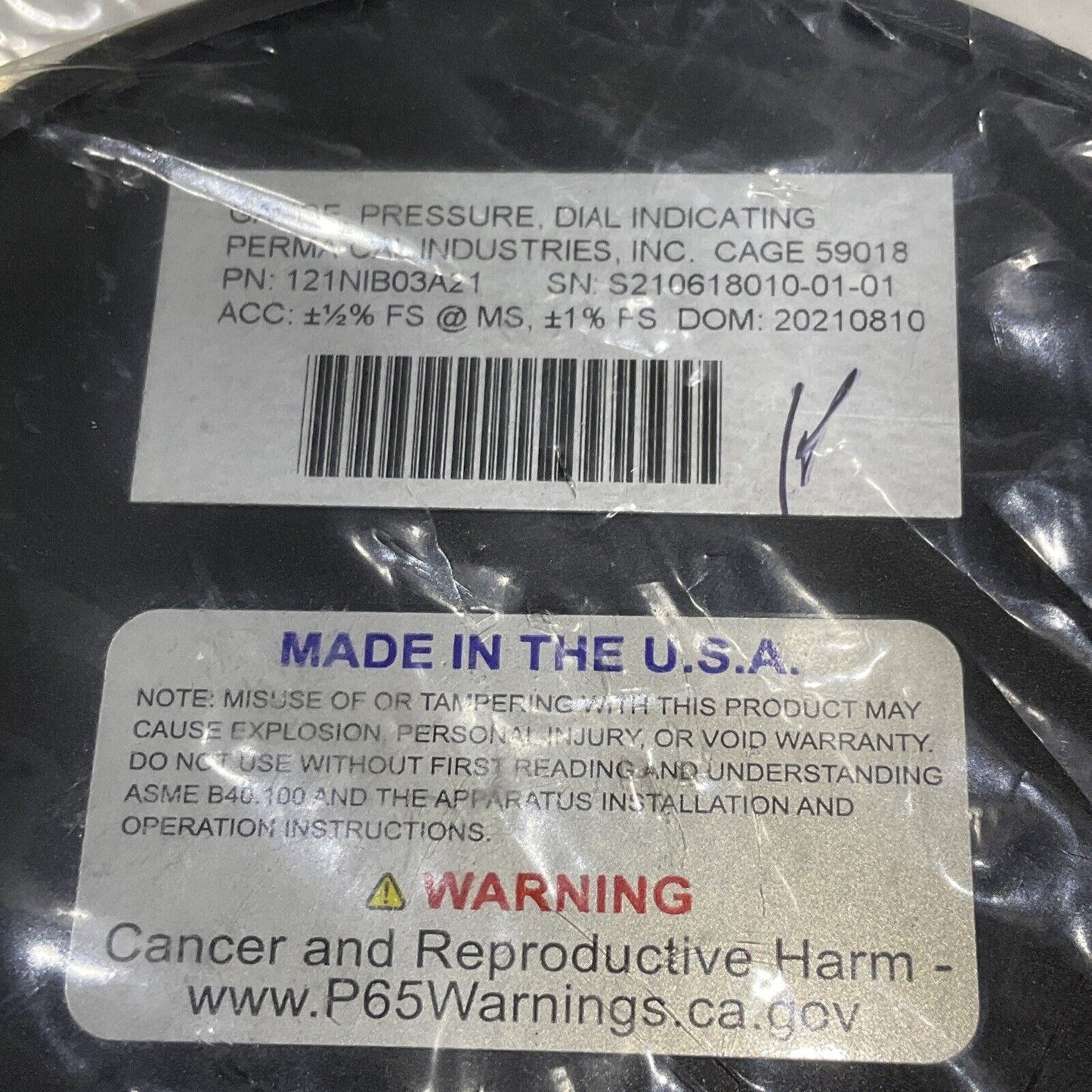 PERMA-CAL 121NIB03A21 PRESSURE GAUGE 6" 1/4" 0-60 PSI 373
