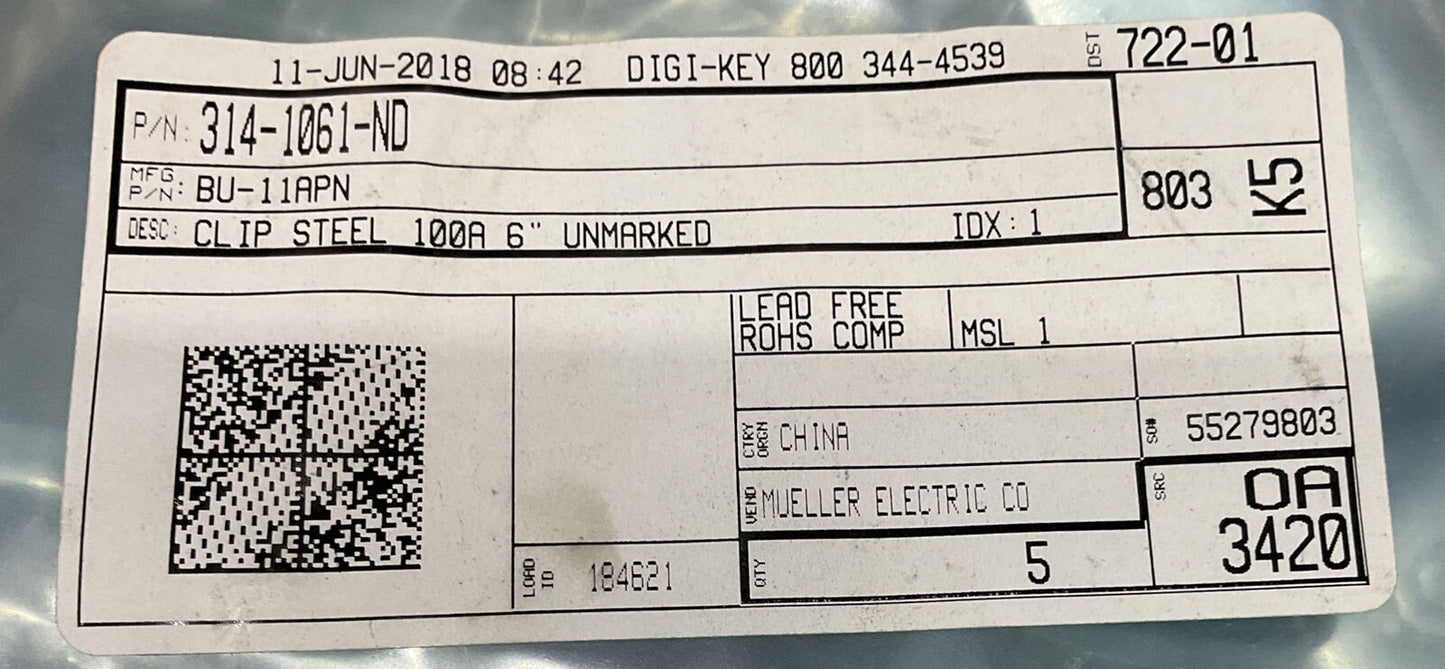 MUELLER BU-11APN 314-1061-ND STEEL CLIP LOT OF 5 373