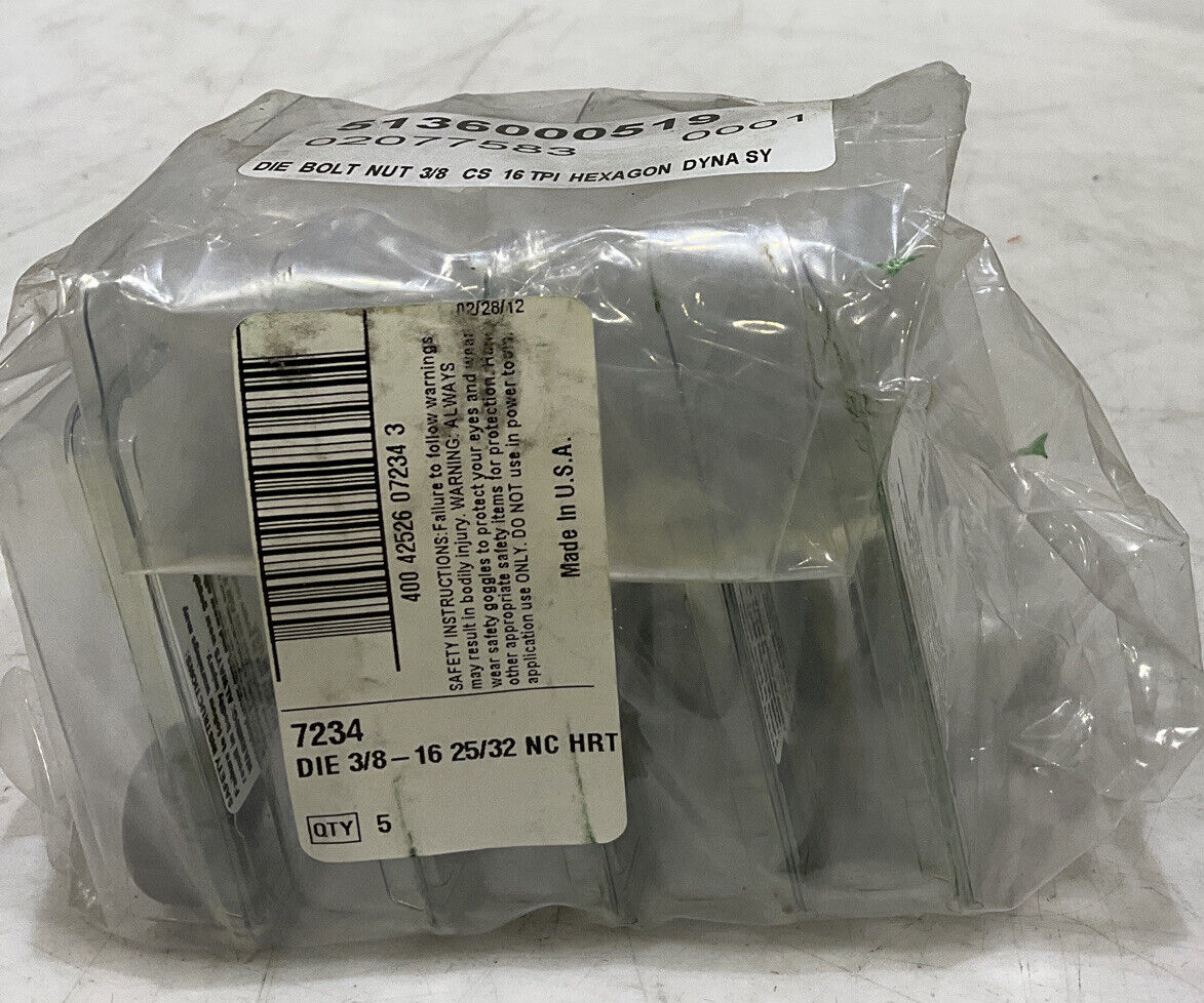 IRWIN HANSON 7234 DIE 3/8-16 25/32 HRT BOLT NUT LOT OF 5 373