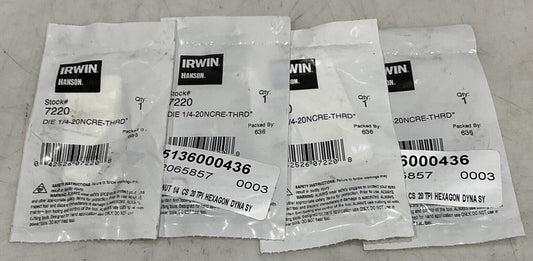 IRWIN HANSON 7220 DIE 1/4-20NCRE-THRD LOT OF 4 373