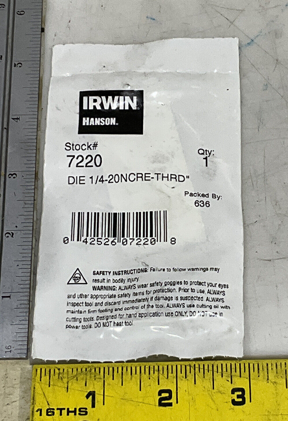 IRWIN HANSON 7220 DIE 1/4-20NCRE-THRD LOT OF 4 373