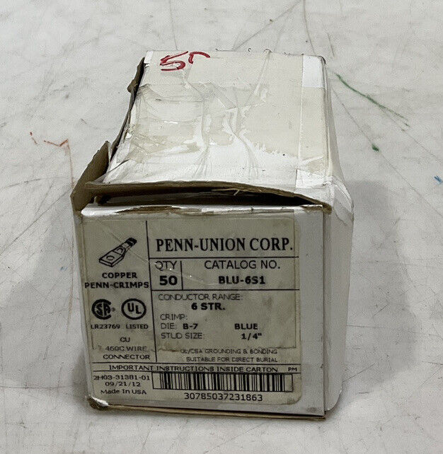 PENN-UNION BLU-6S1 COPPER PENN-CRIMPS LOT OF 50 373