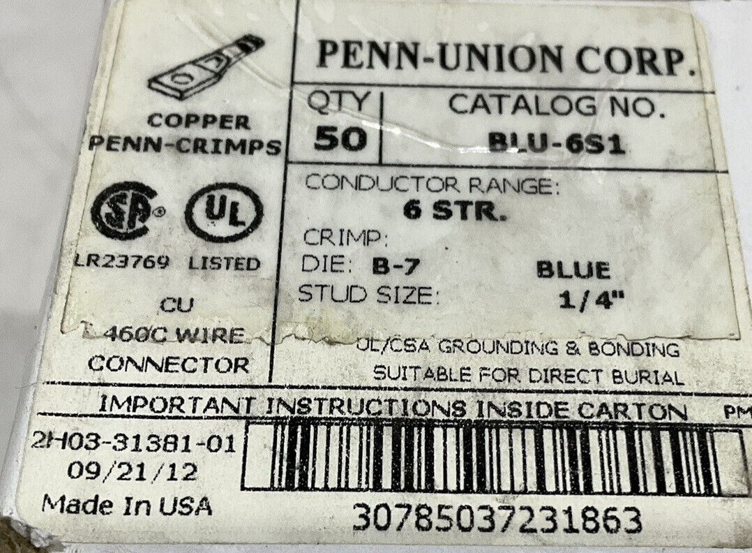 PENN-UNION BLU-6S1 COPPER PENN-CRIMPS LOT OF 50 373