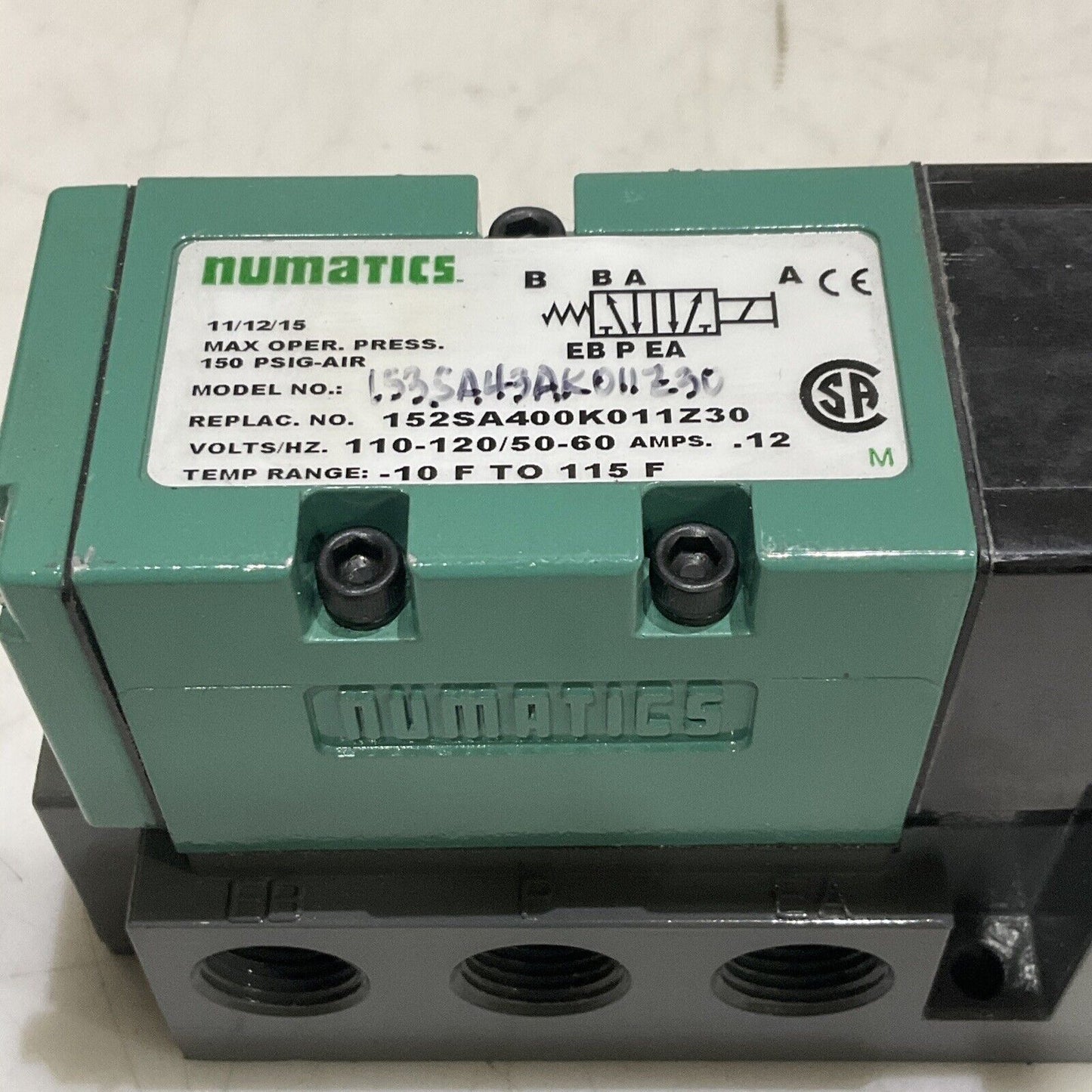 NUMATICS 1535A43AK011230 150PSIG 110-120/50-60 .12 AMPS 373
