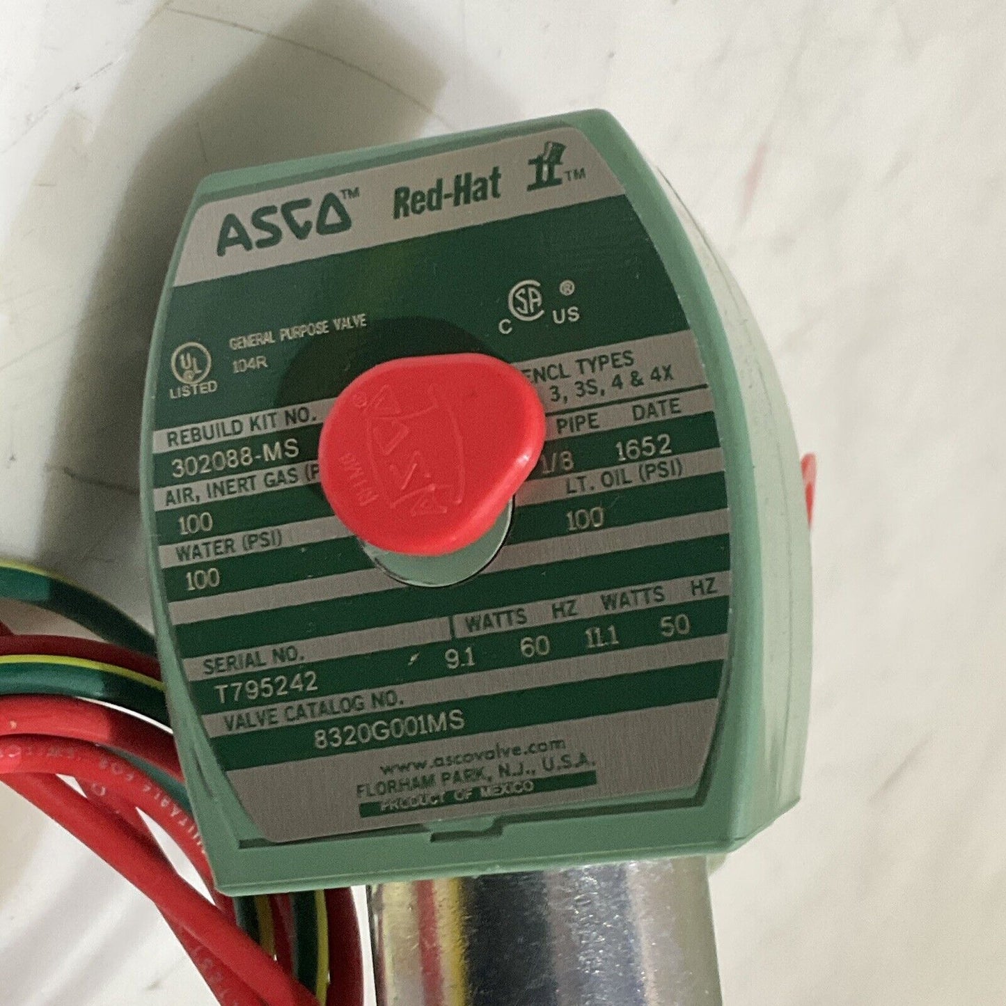 ASCO 8320G001MS T795242 SOLENOID VALVE 3-WAY 100 PSI 120/60 50/60HZ 373