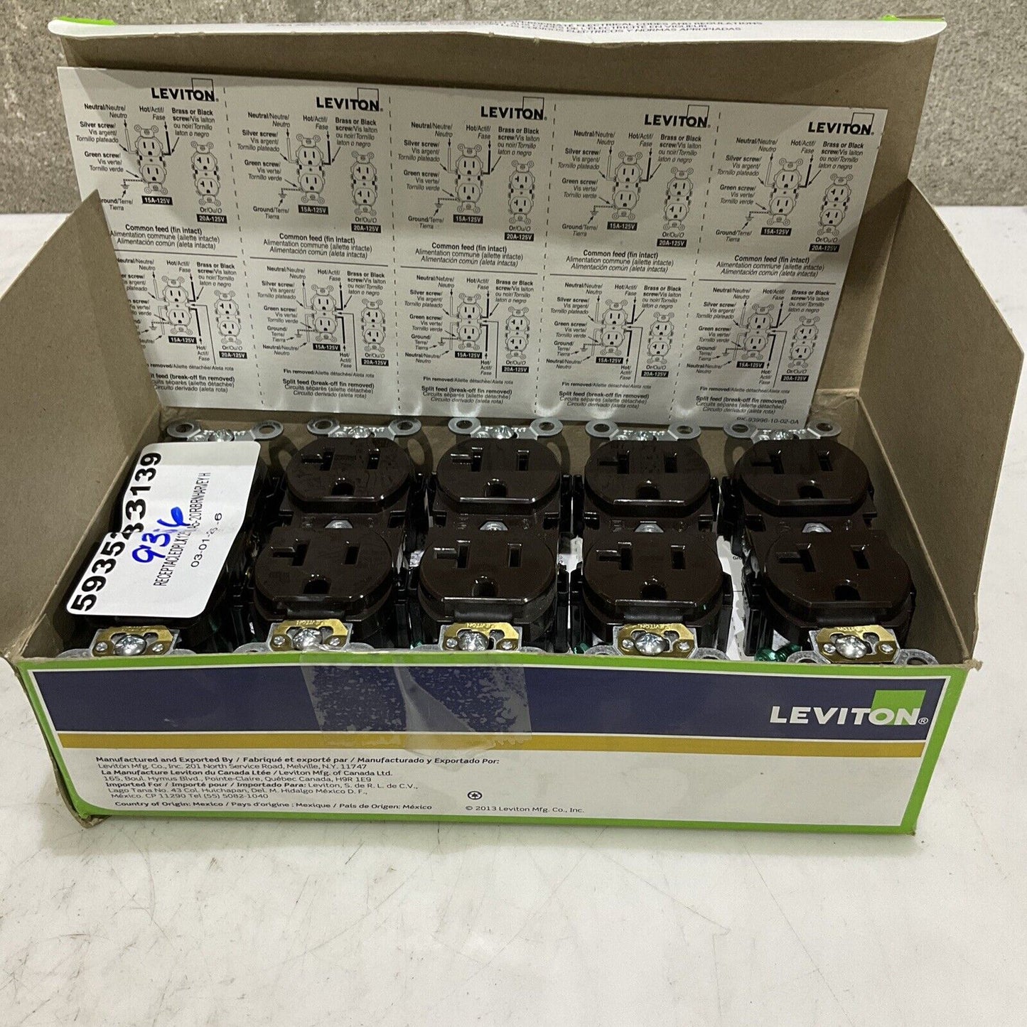 LEVITON 20A-125V RECEPTACLE DPLX 125V LOT OF 10 373