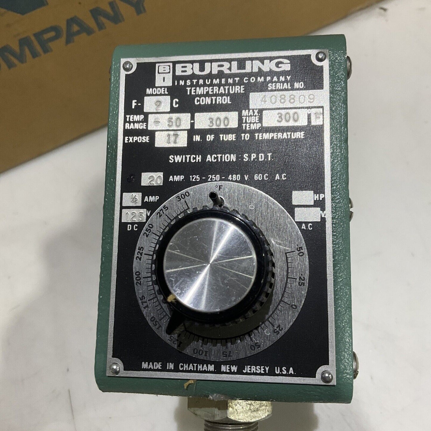 BURLING 408809 TEMPERATURE CONTROL MODEL 2 300F 20 AMP 125 V 373