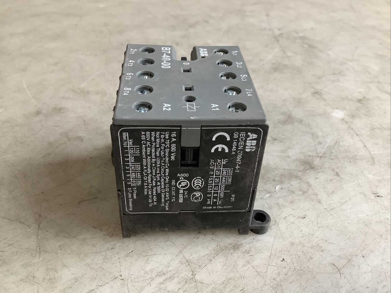 ABB IEC/EN 60947-1 CONTACTOR 600VAC 16A 3 PHASE 3 POLE 476 – Industrial ...