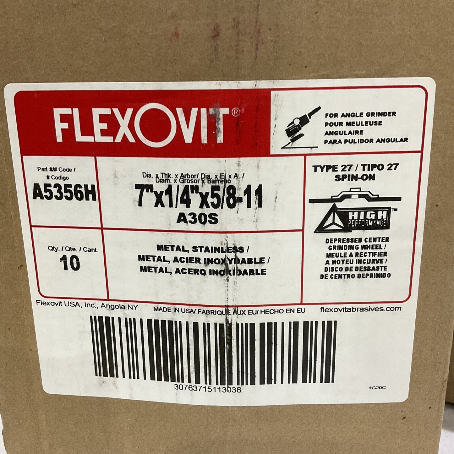 FLEXOVIT A5356H A30S ABRASIVE WHEEL GRIND 7” X 1/4” X 5/8-11 27 LOT OF 20 373