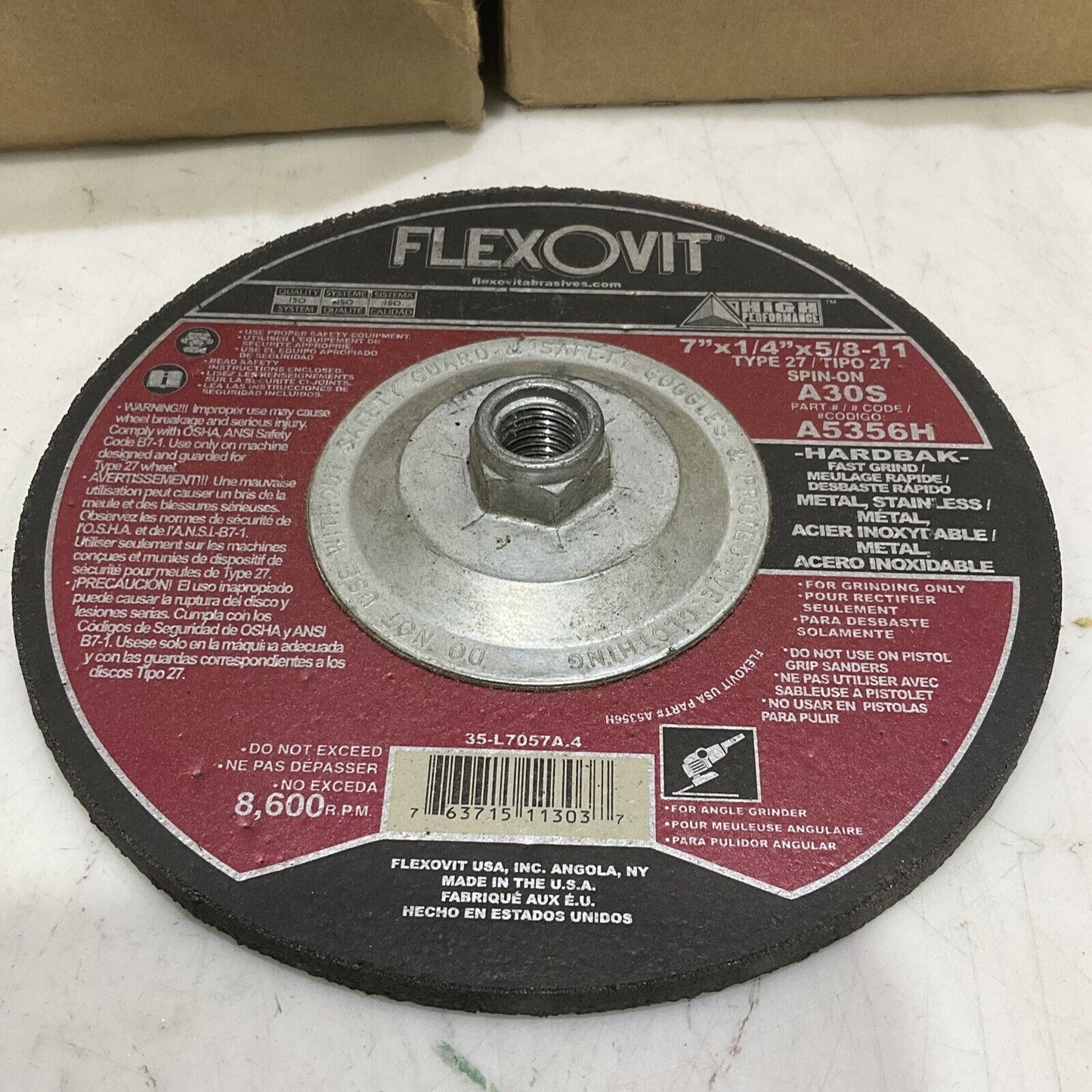 FLEXOVIT A5356H A30S ABRASIVE WHEEL GRIND 7” X 1/4” X 5/8-11 27 LOT OF 20373