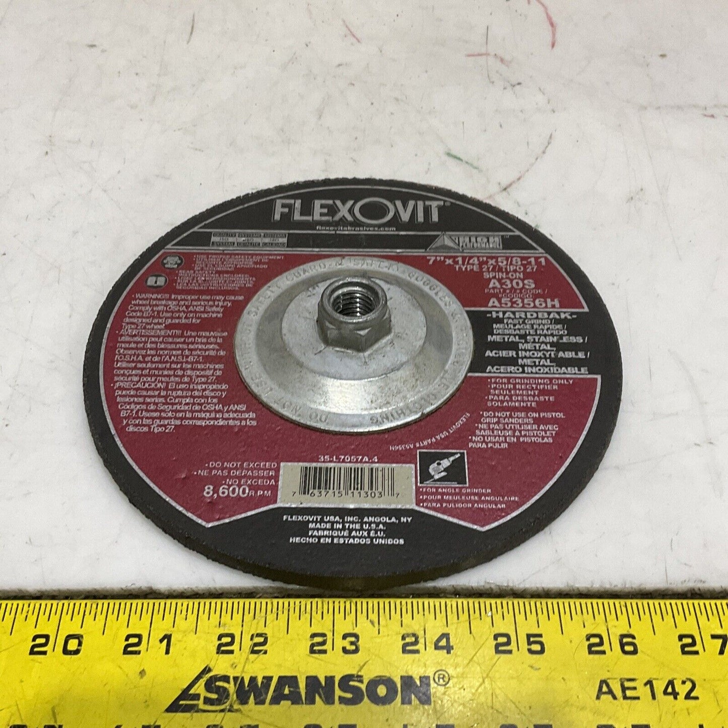 FLEXOVIT A5356H A30S ABRASIVE WHEEL GRIND 7” X 1/4” X 5/8-11 27 LOT OF 20373