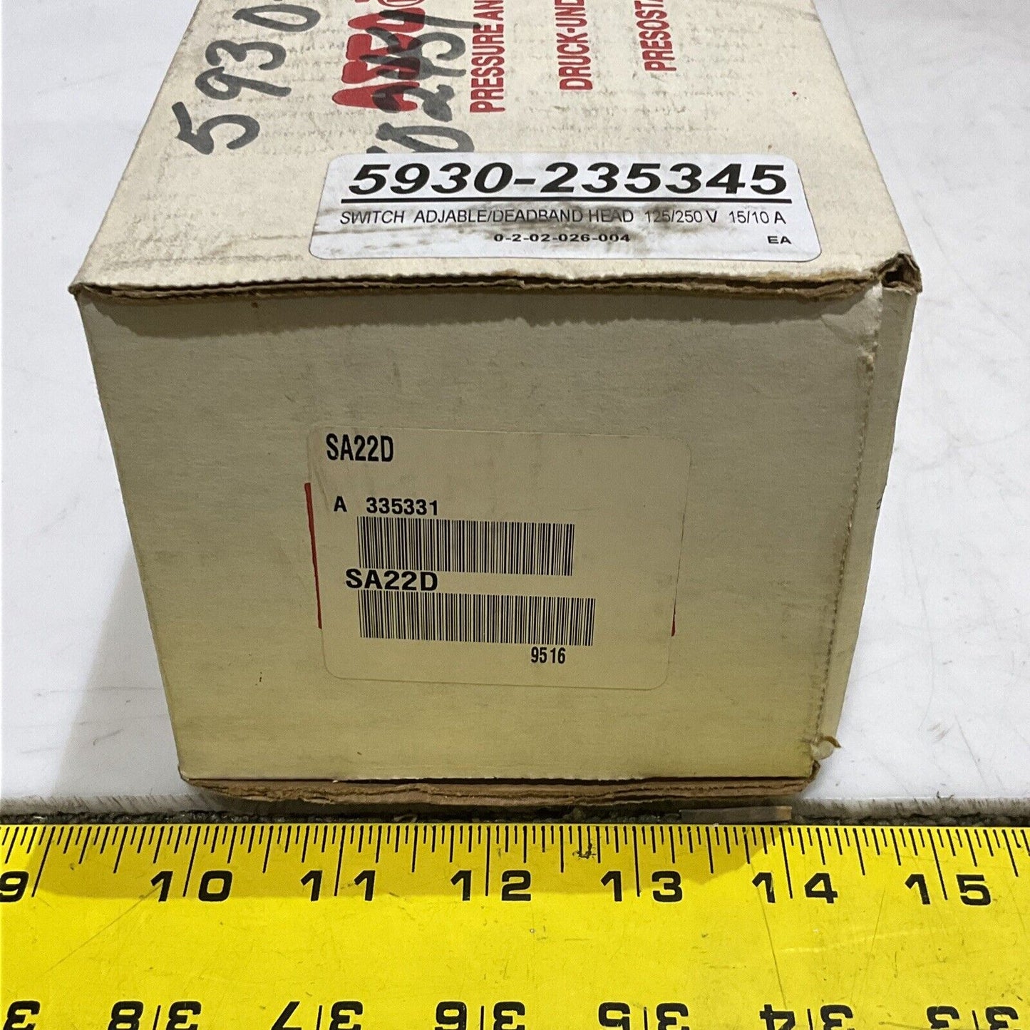 ASCO SA22D TRIPONT EXPLOSION PROOF PRESSURE SWITCH 125/250 V 15/10A 373