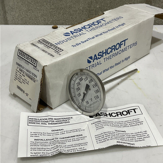 ASHCROFT 10055916-57 BIMETAL THERMOMETER 3” 1/2” NPT 50/550F 373