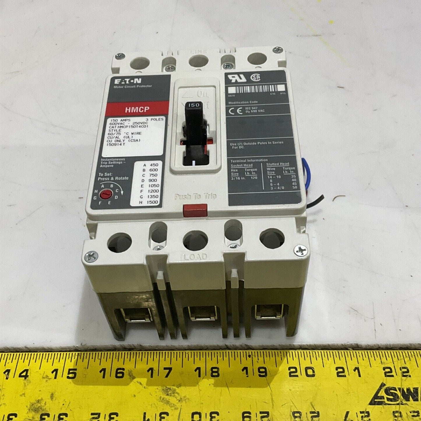 EATON HMCP150T4C01 MOTOR CIRCUIT PROTECTOR 150 AMPS 600VAC 3P 373