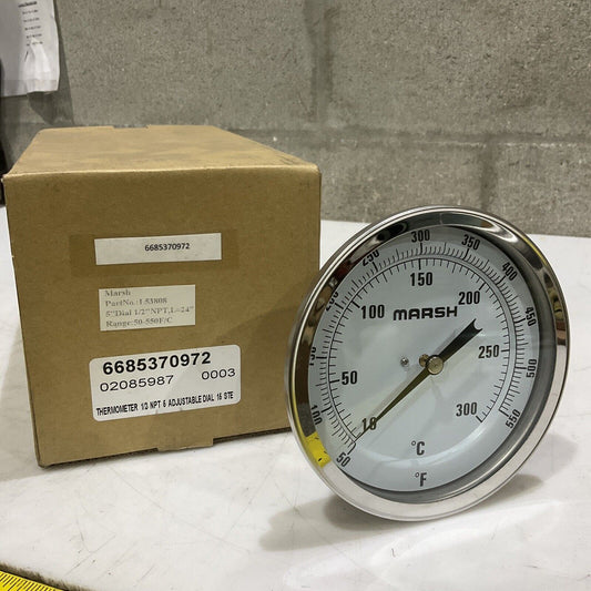 MARSH L53808 ADJUSTABLE DIAL THERMOMETER 1/2” NPT 24” 50-550F 373