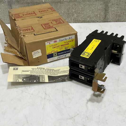 SQUARE D FH-26030BC CIRCUIT BREAKER I-75,000 I-LINE 600AC 250DC 2P 30AMP 373
