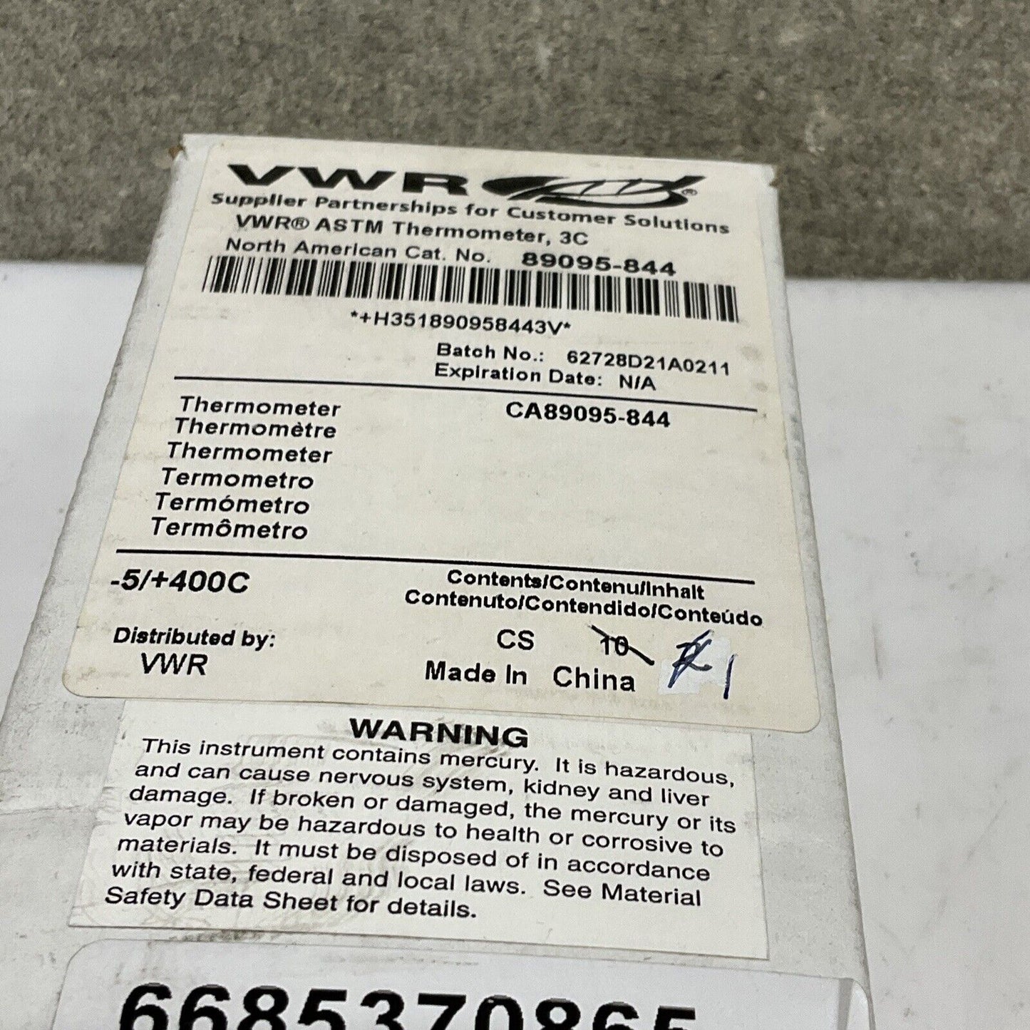 VWR 89095-844 THERMOMETER 3C -5/+400C 373