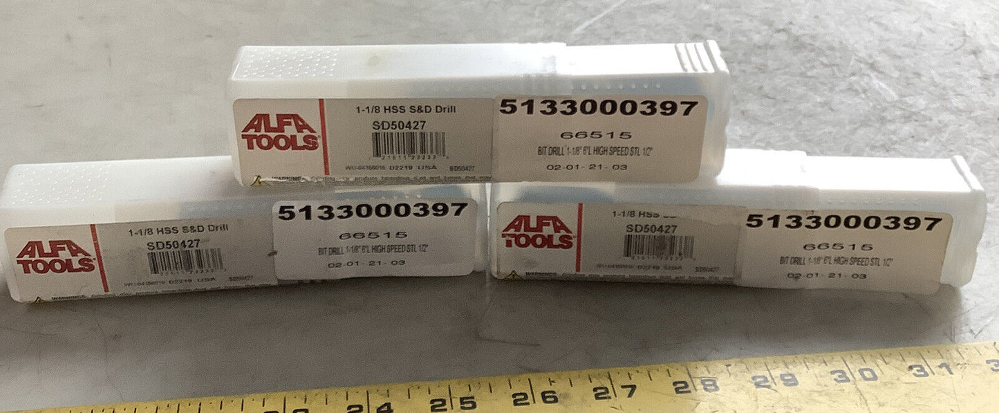 ALFA TOOLS SD5047 1-1/8 HSS S&D DRILL LOT OF 3 373