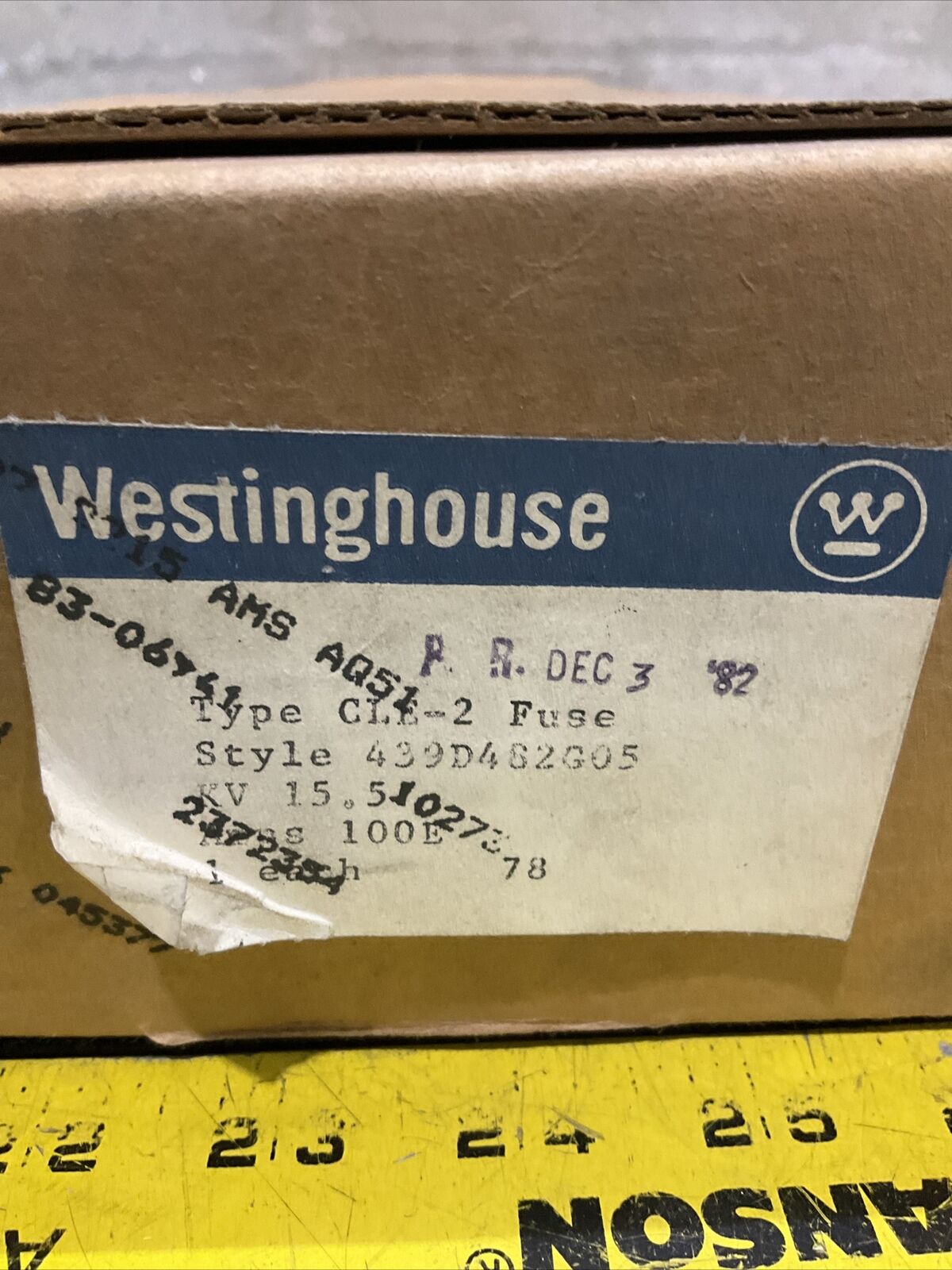 WESTINGHOUSE CLE-2 439D482G05 FUSE 15.5 KV 100-E AMPS 50/60 HZ 373