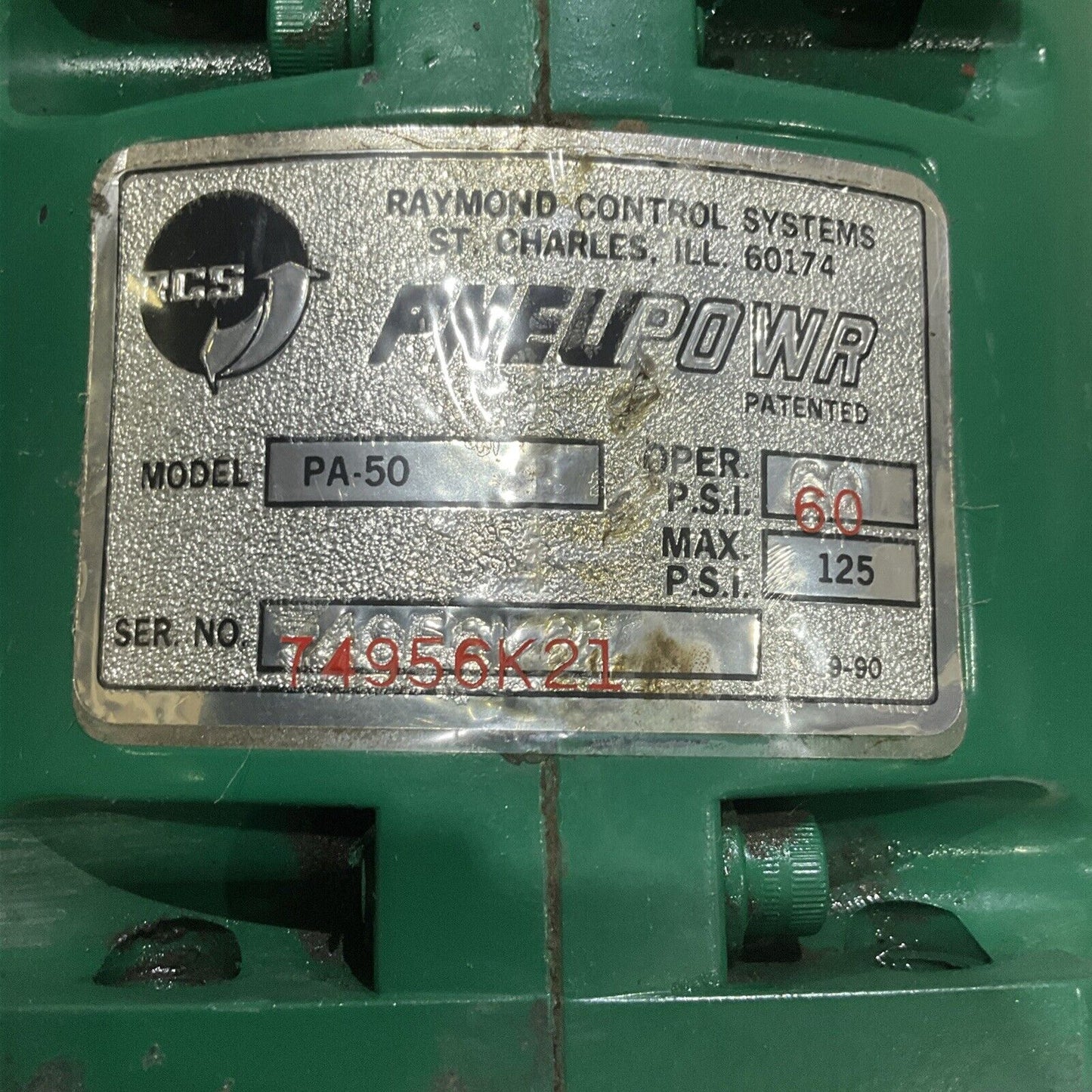 RAYMOND CONTROL SYSTEMS PNEUPOWR PA-50 PNEUMATIC ACTUATOR 125 PSI  373