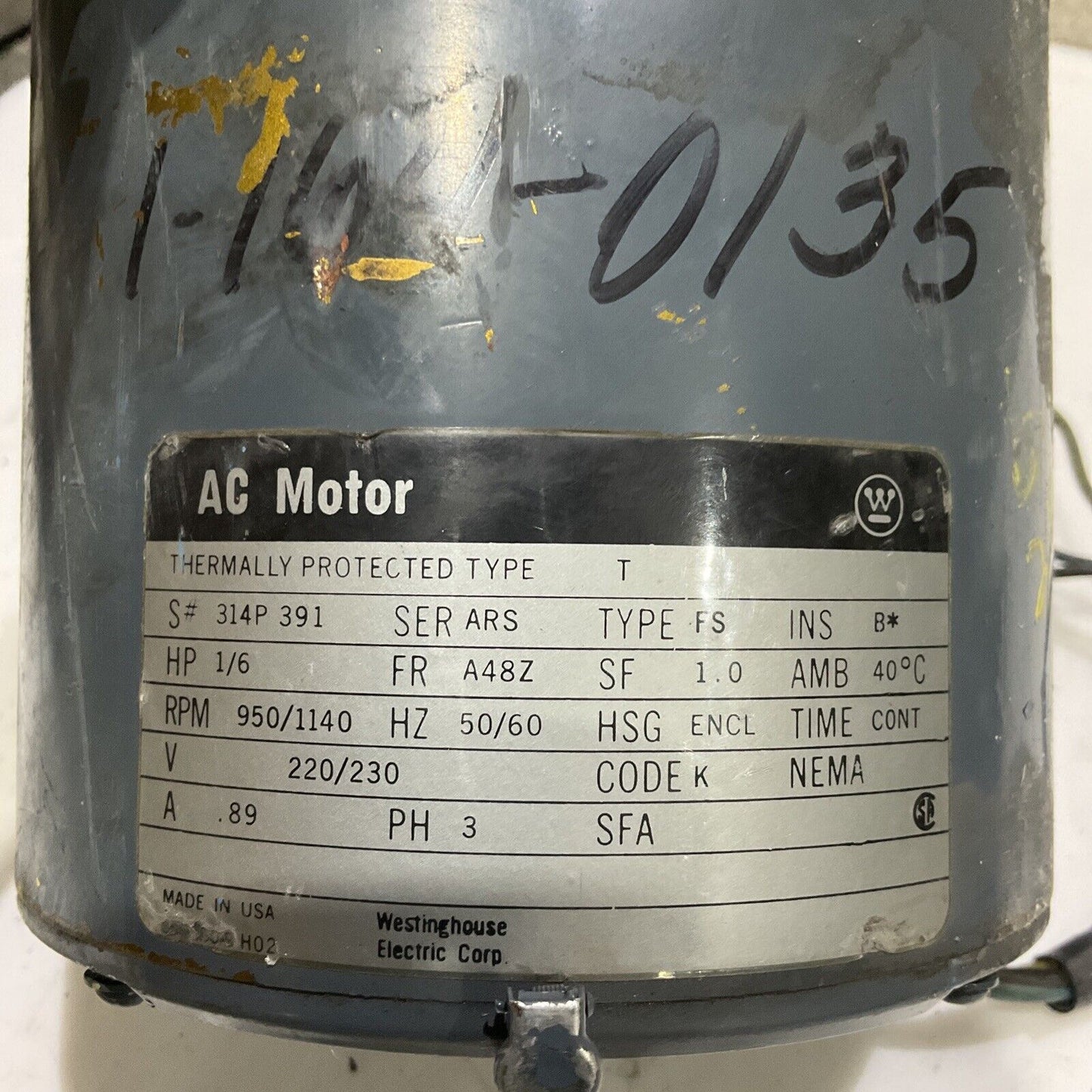 WESTINGHOUSE 1322C65H01 ELECTRIC MOTOR 1/6HP 1140 RPM 230V 373