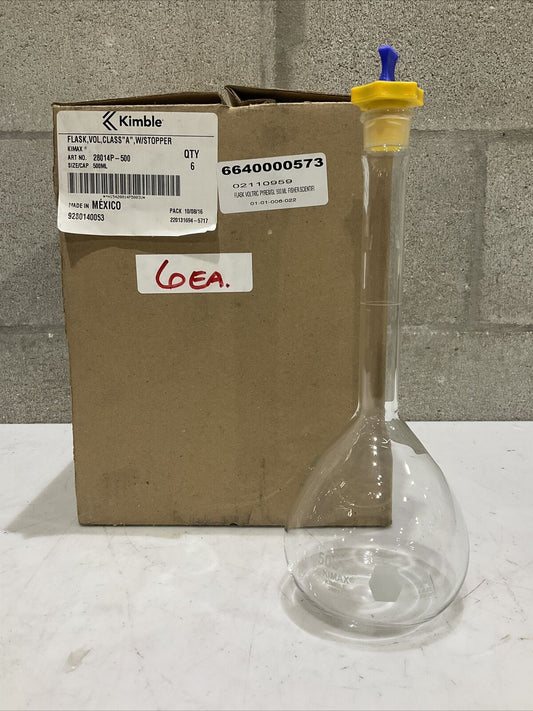 KIMBLE KIMAX 28014P-500 VOLTRIC FLASK PYREX 500L CLASS A LOT OF 6 373
