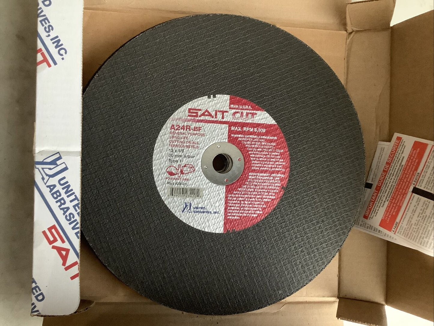 UNITED ABRASIVES 23420 CUT-OFF WHEEL 12IN X 1/8IN X 20MM A24R 373 - QTY 10