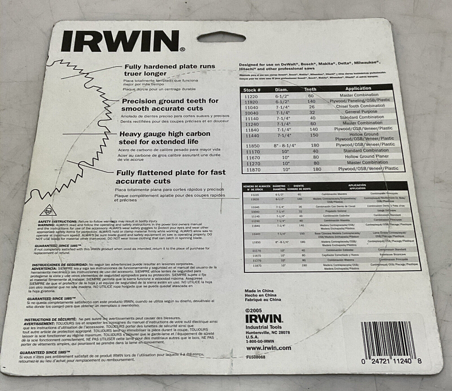 IRWIN 11204 60T STEEL CIRCLE CUTTING BLADE 373