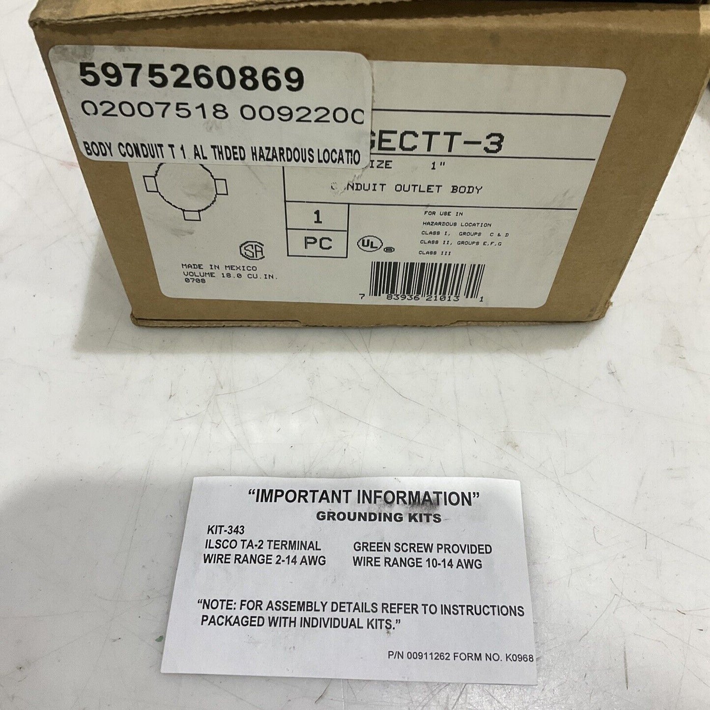 KILLARK GECTT-3 CONDUIT OUTLET BODY ALUMINUM 1” 373