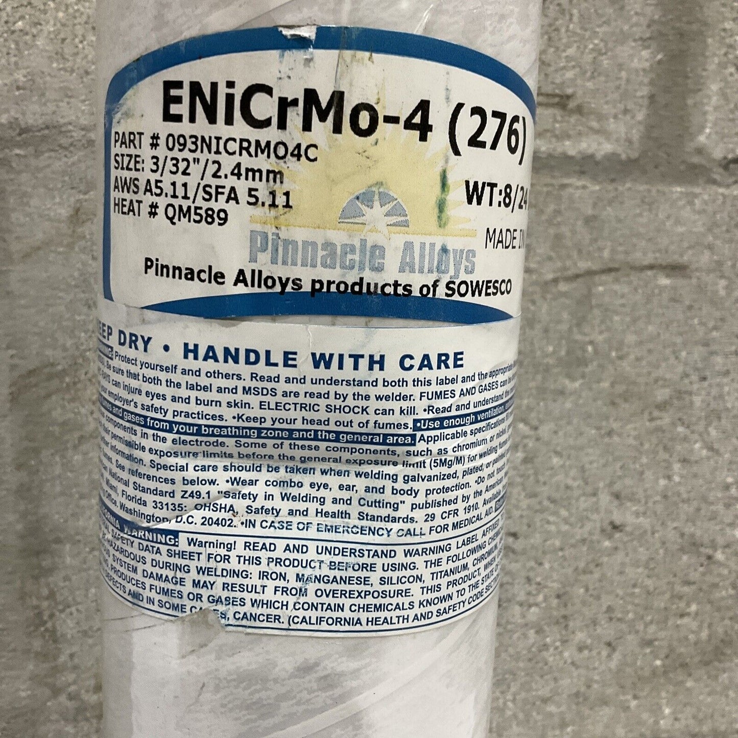 PINNACLE ALLOYS C276 093NICRMO4C WELDING RODS 3/32” 8LB 373