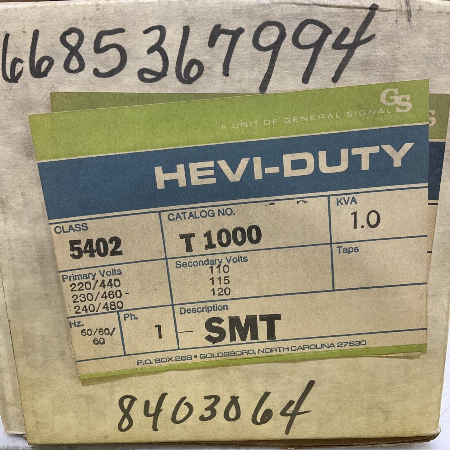 HEVI-DUTY T1000 SMT CONTROL TRANSFORMER 1.0 KVA 1P 50/60HZ 240/480V 373