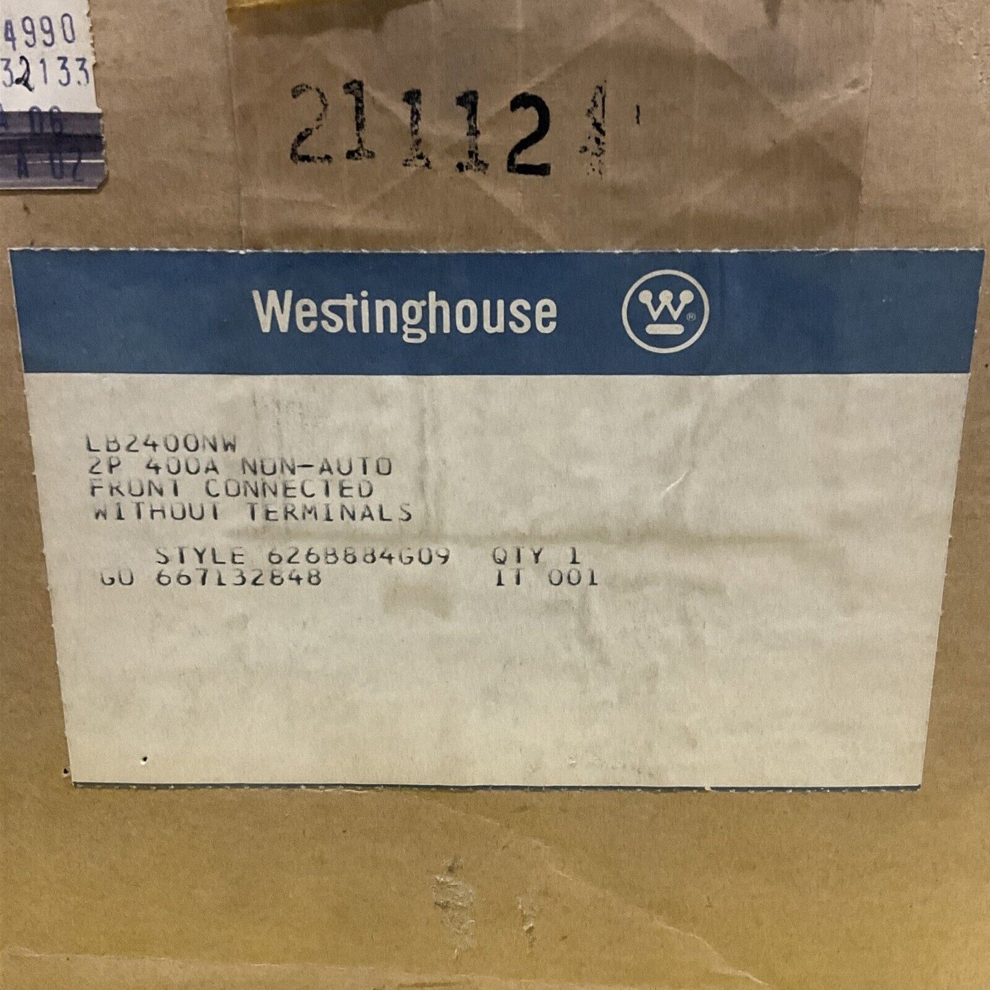 WESTINGHOUSE LB2400NW MOLDED CASE SWITCH 400A 600V 2P  373