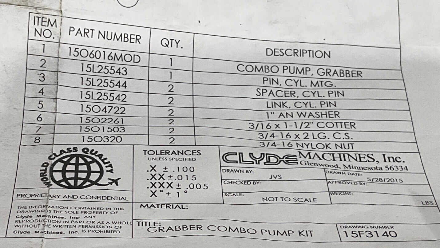 CLYDE 15F3140 ALL IN ONE CONVERSION CYLINDER KIT 881
