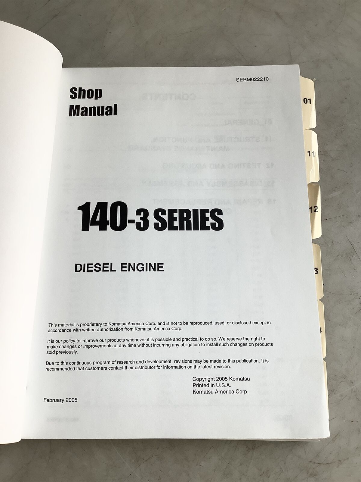 KOMATSU SEBM022210 140-3 SERIES DIESEL ENGINE SHOP MANUAL B303
