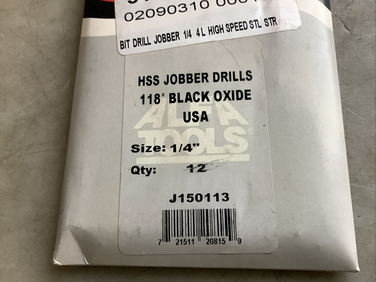 ALFA TOOLS J150113 JOBBER DRILL 118 BLACK OXIDE 1/4IN 373 - QTY 6