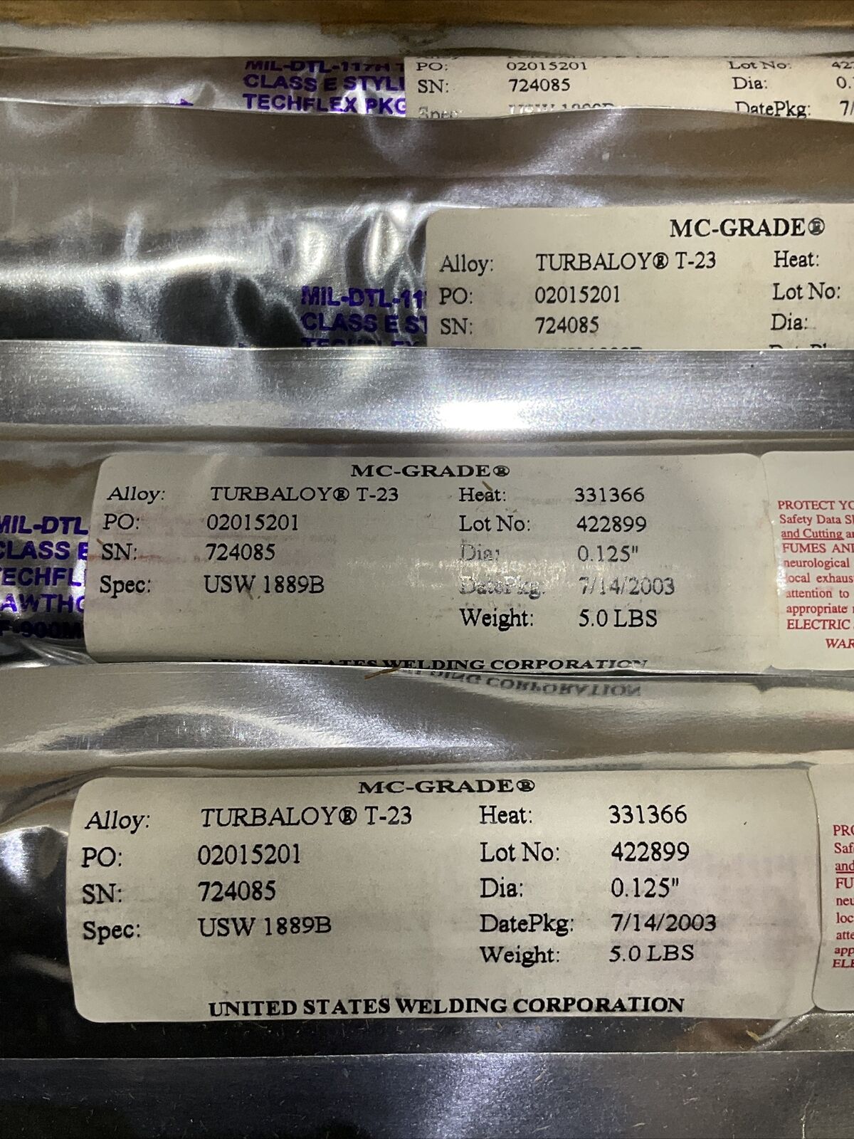 TURBALOY T-23 MC-GRADE WELDING ROD MILDTL117H TYPE 1 CLASS E STYLE 1 20LB 373