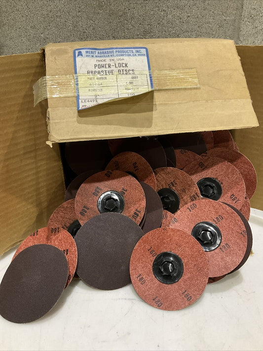 MERIT 61064 POWER-LOCK ABRASIVE DISCS 180 GRIT 3” LOT OF 100 373