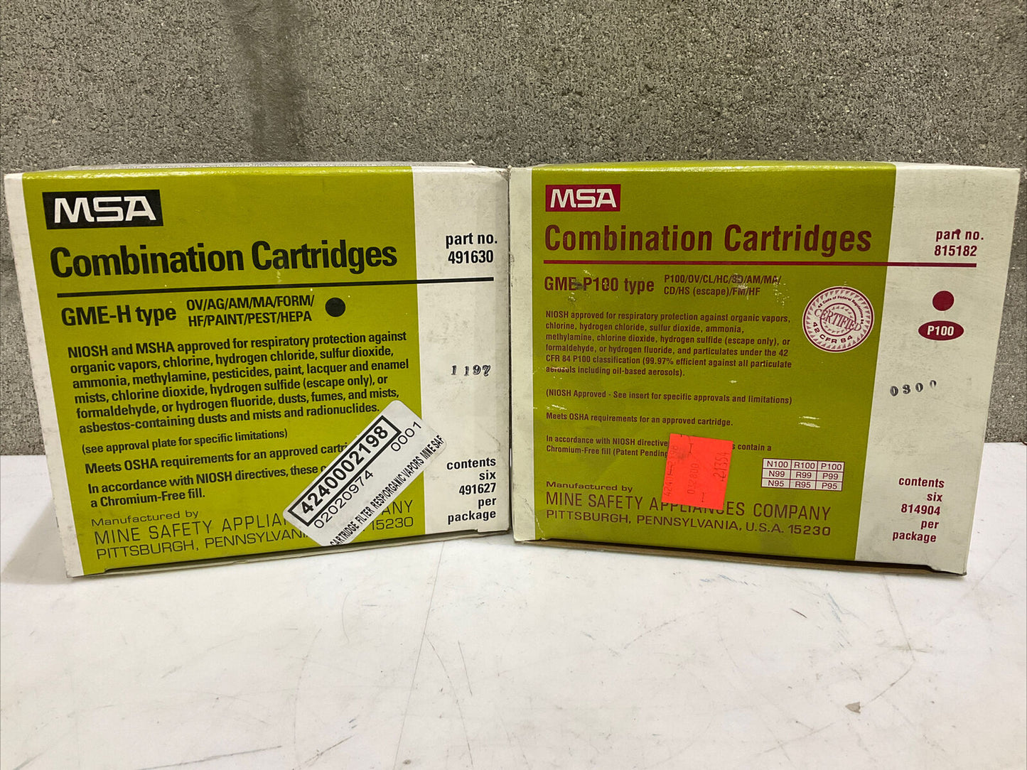 MSA GME-P100 815182 GME-H 491630 CHEMICAL COMBINATION CARTRIDGES LOT OF 12 373