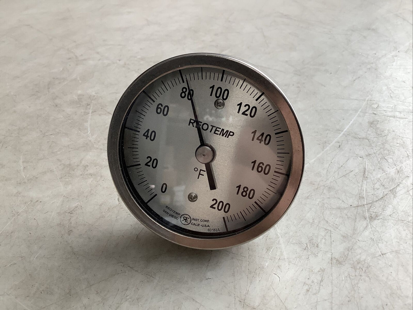 REOTEMP AA0251F43-SS THERMOMETER 0-200F 3IN DIAL 2.5IN STEM 1/2IN NPT 373