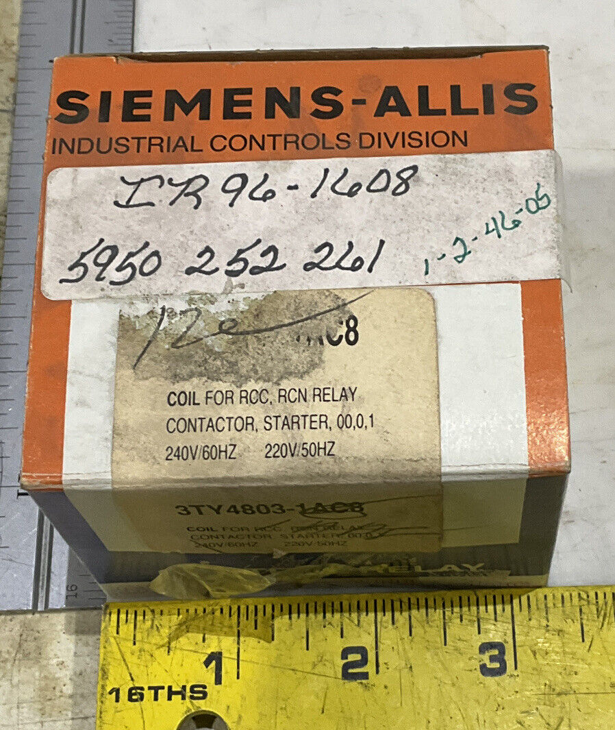 SIEMENS-ALLIS 3TY4803-1AA8 RCN RELAY CONTACTOR STARTER COIL 373